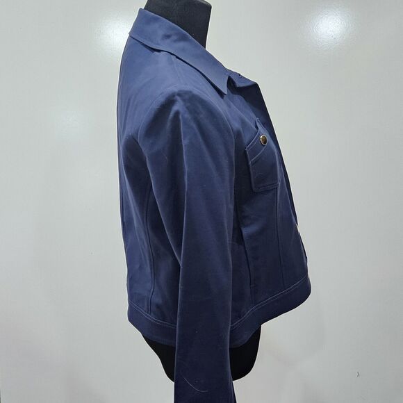 Rafaella Vintage Nautical Blue Stretch Cropped Jacket Shoulder Pads Size 10 - Picture 6 of 12